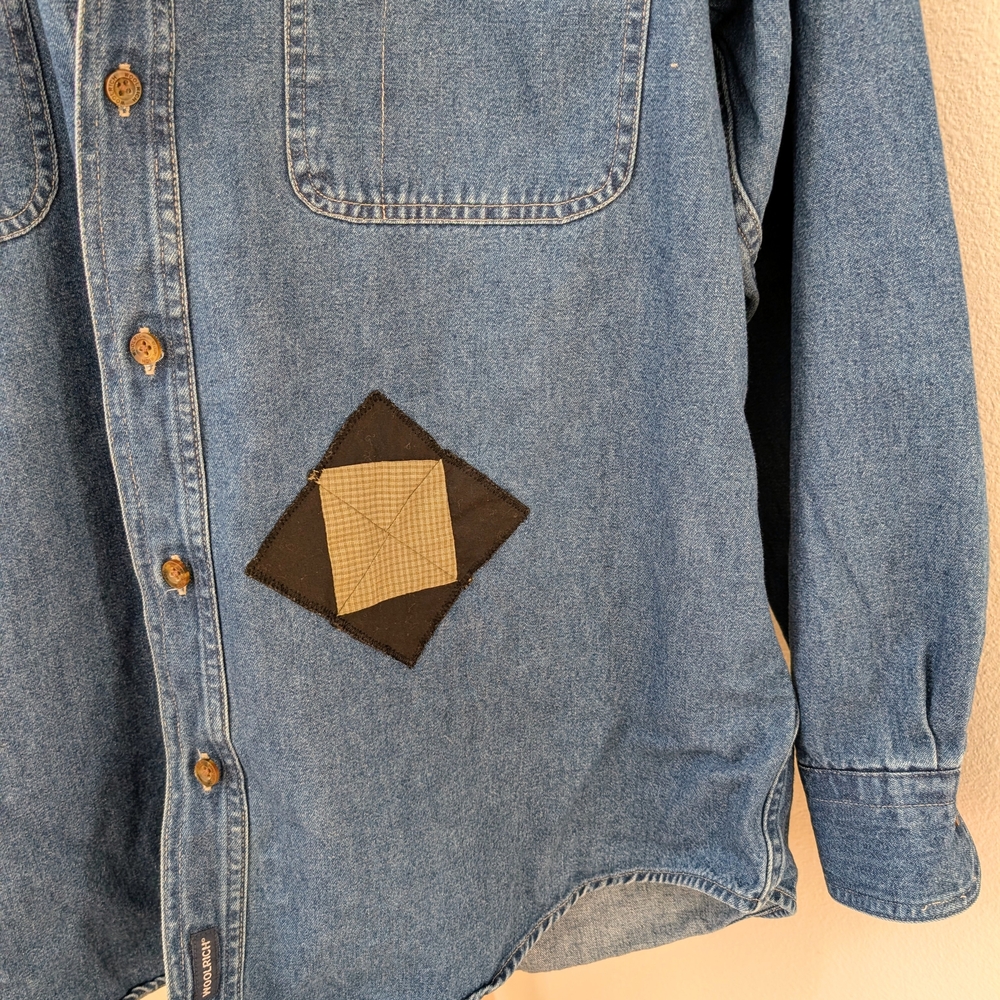 Vintage Woolrich Denim Patchwork Button-Front Col… - image 5